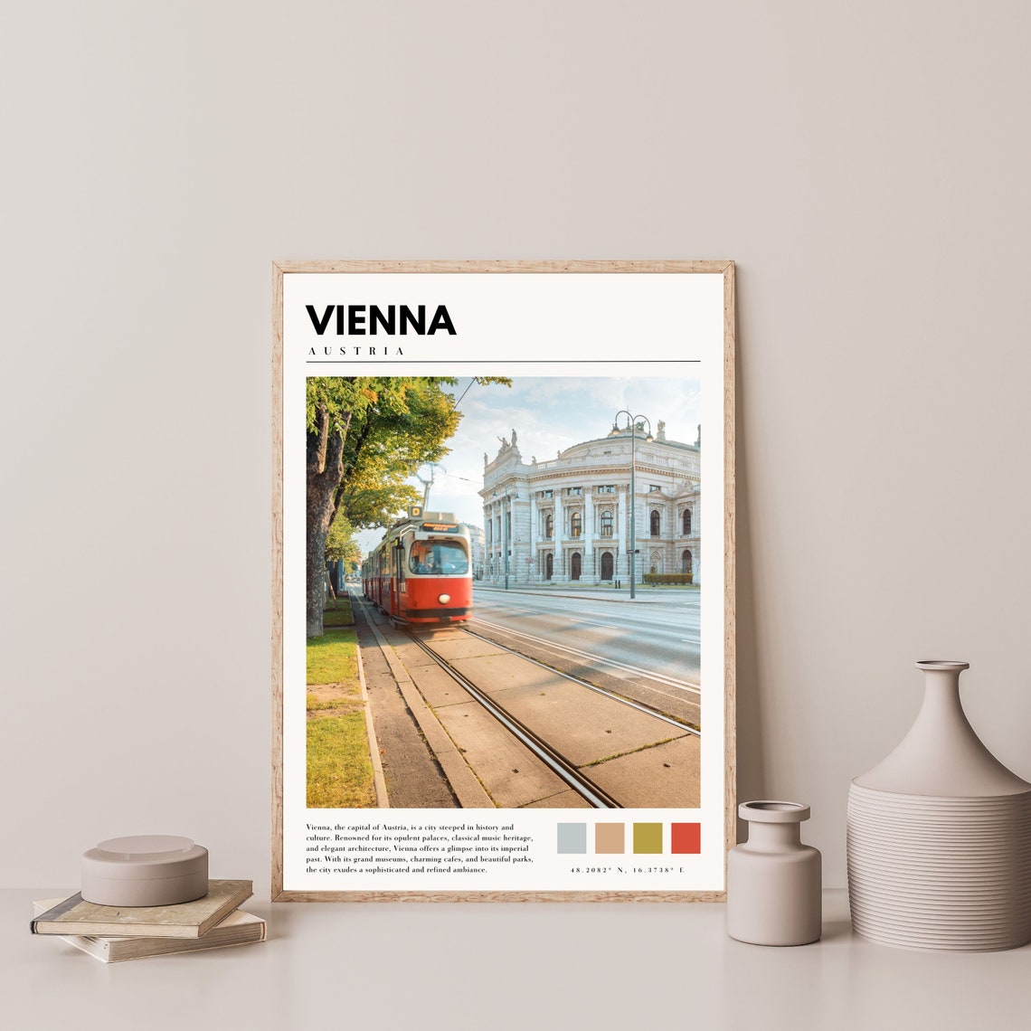 Vienna Austria Red Tram Historic Opera House Street Scene Poster - Image 4