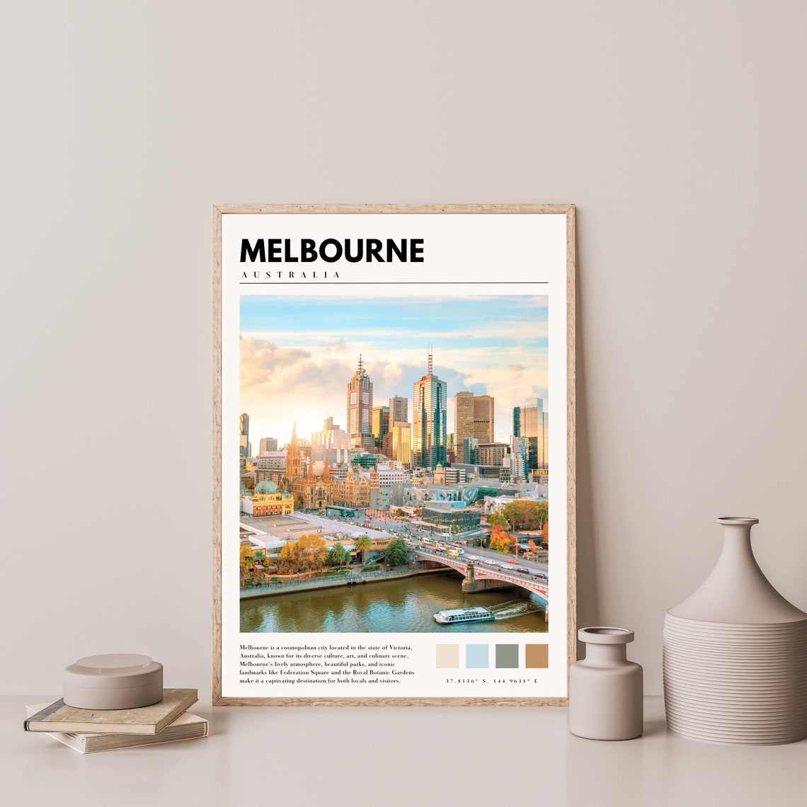 Melbourne Australia Yarra River City Skyline Golden Hour Travel Poster - Image 4