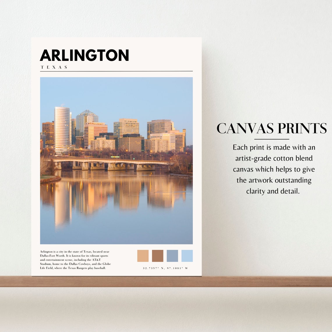 Arlington Texas Downtown Skyline River Reflection View Poster - Image 2