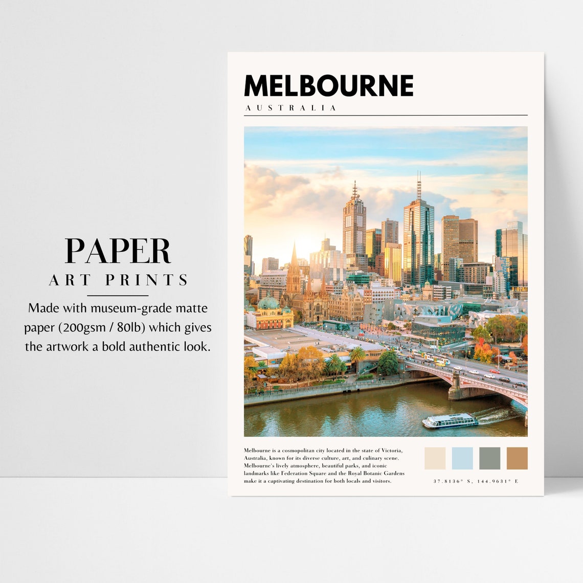 Melbourne Australia Yarra River City Skyline Golden Hour Travel Poster - Image 3