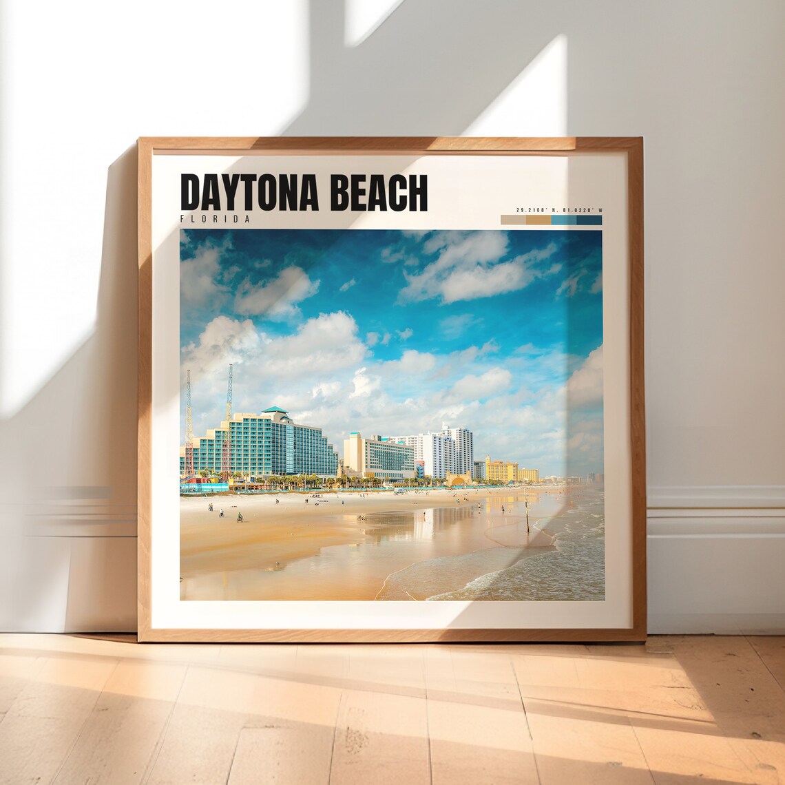 Daytona Beach Florida Sandy Shoreline Hotels Blue Sky Boardwalk Poster
