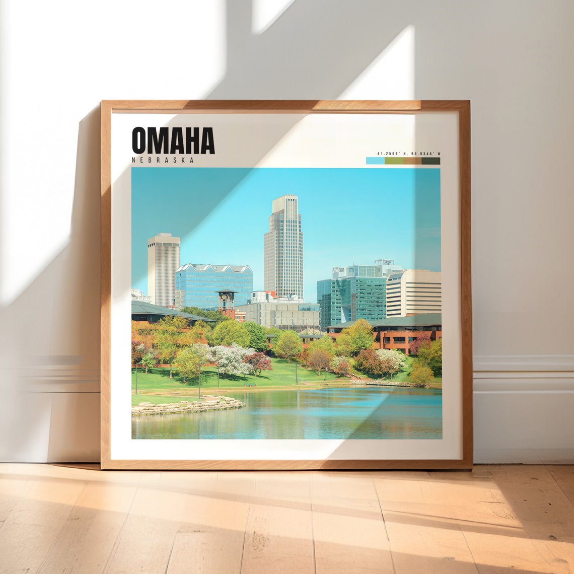 Omaha Nebraska Downtown Skyline Lake Park Spring Day View Poster