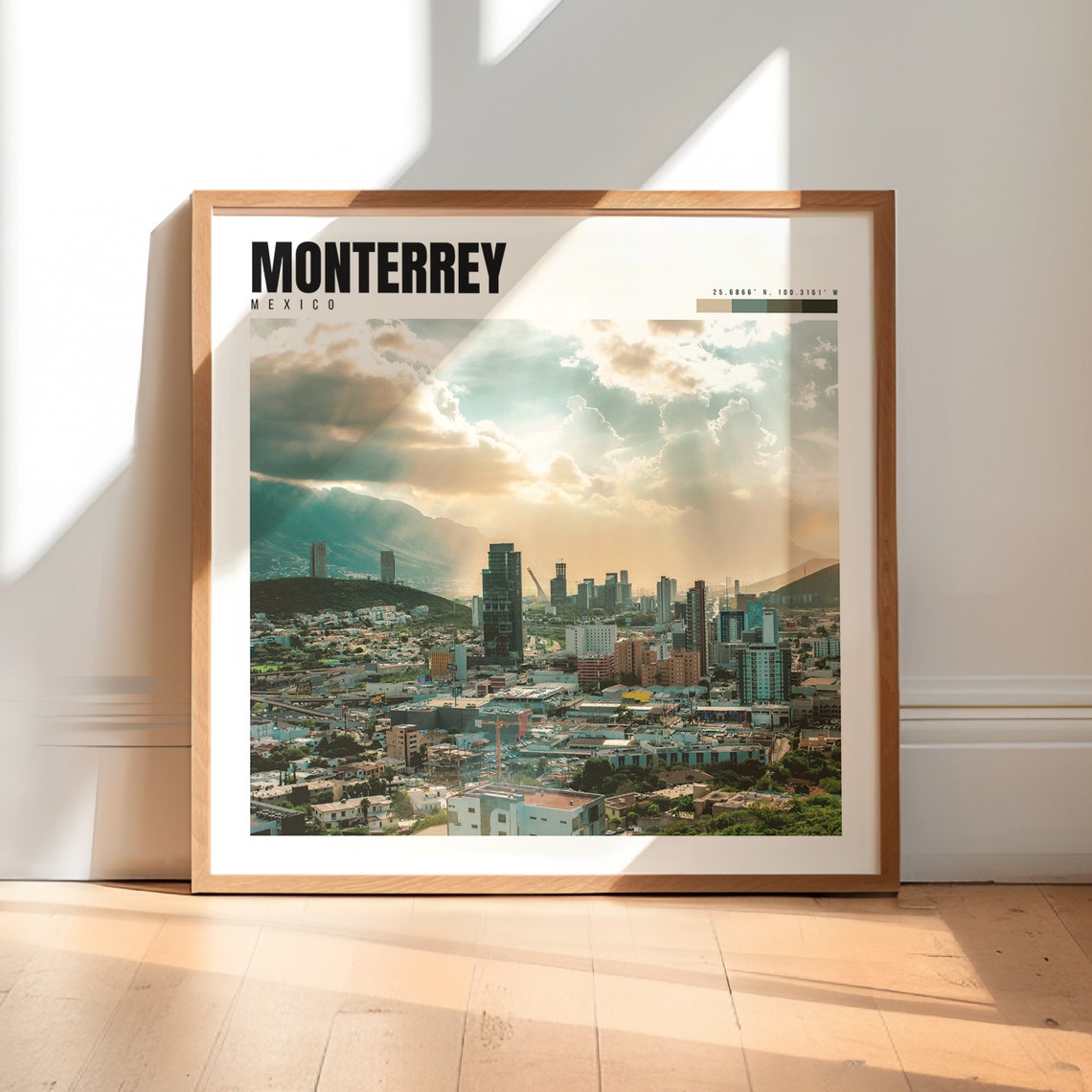 Monterrey Mexico City Skyline Mountain Sunset Cloudscape Poster