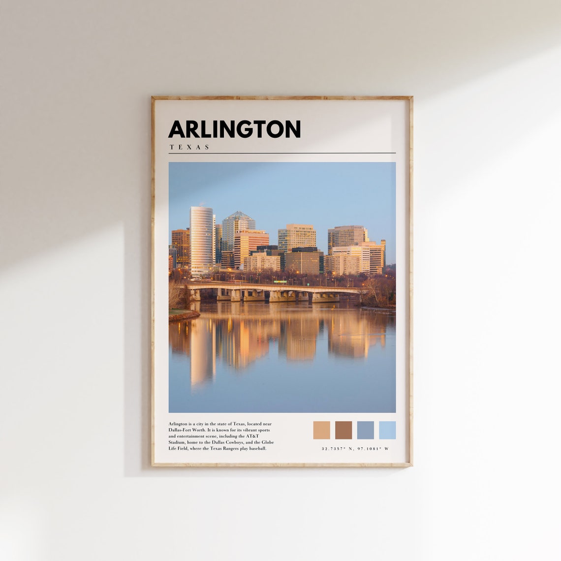 Arlington Texas Downtown Skyline River Reflection View Poster