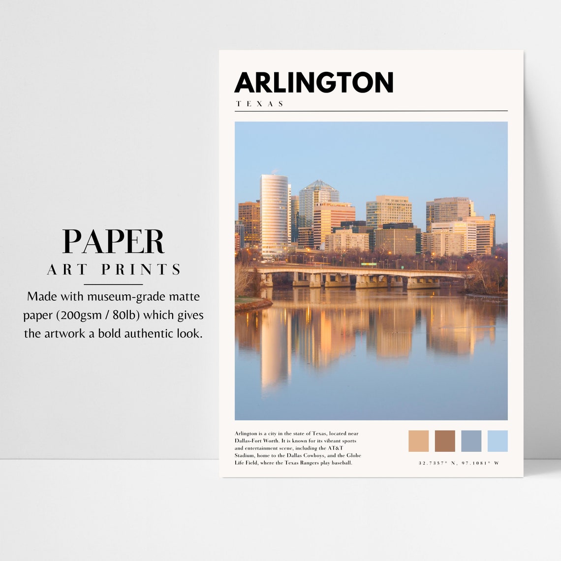 Arlington Texas Downtown Skyline River Reflection View Poster - Image 3