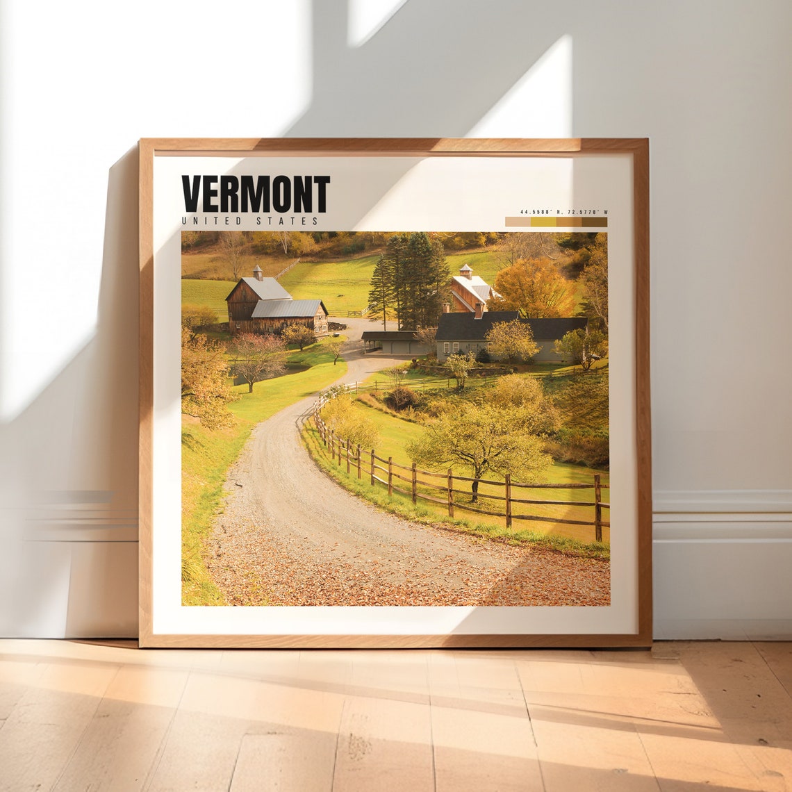 Vermont Autumn Farm Barns Country Road Green Rolling Hills Wall Art