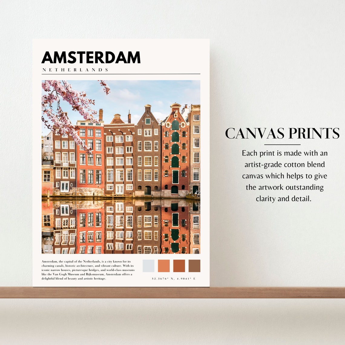 Amsterdam Canal Houses with Spring Blossom Reflection Poster - Image 2