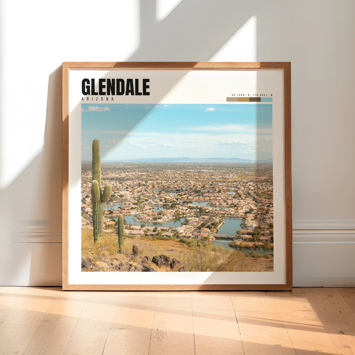 Glendale Arizona Desert Saguaro Cacti Suburban City View Poster