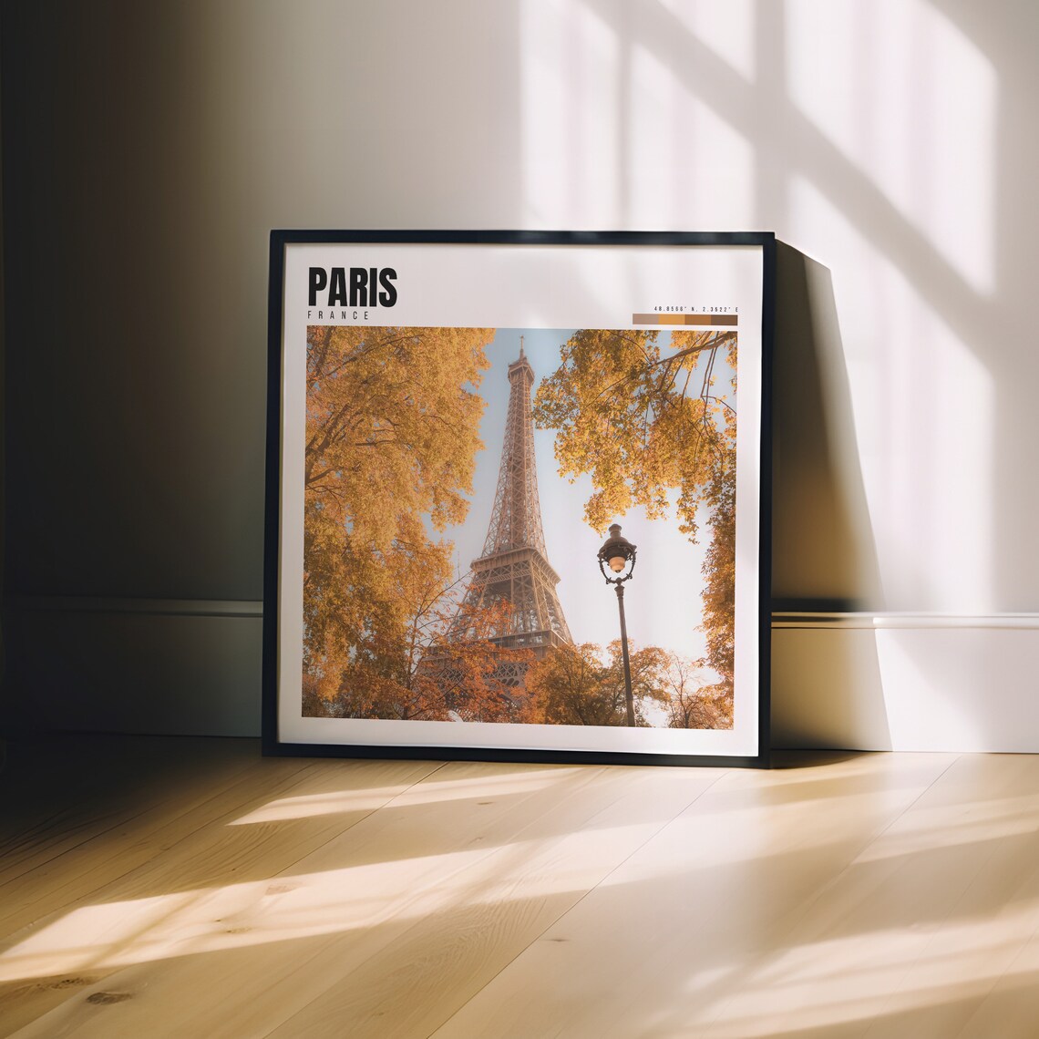 Paris France Eiffel Tower Golden Autumn Trees Vintage Lamp View Poster - Image 3