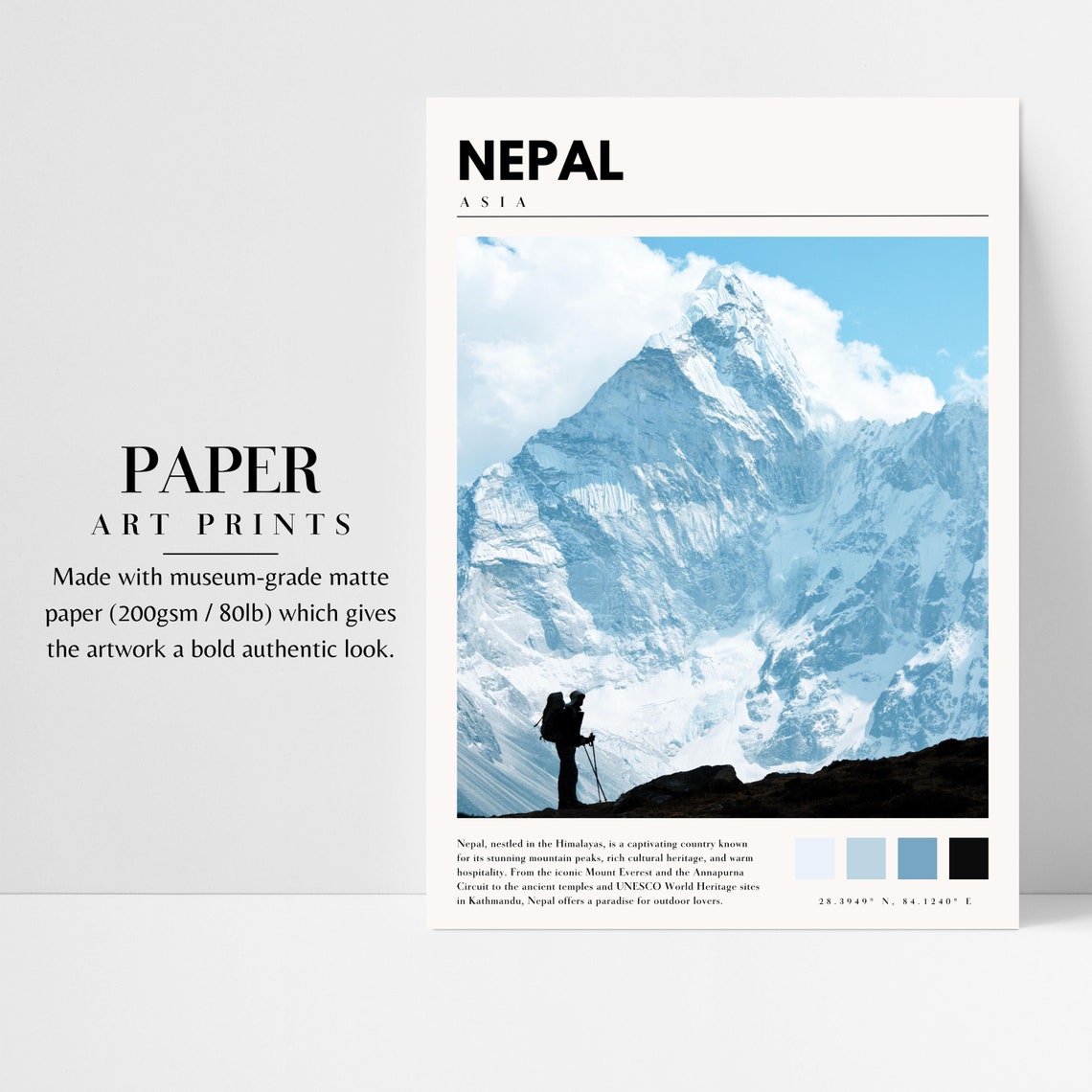 Nepal Himalayan Snow Peak Lone Trekker Silhouette Travel Poster - Image 3