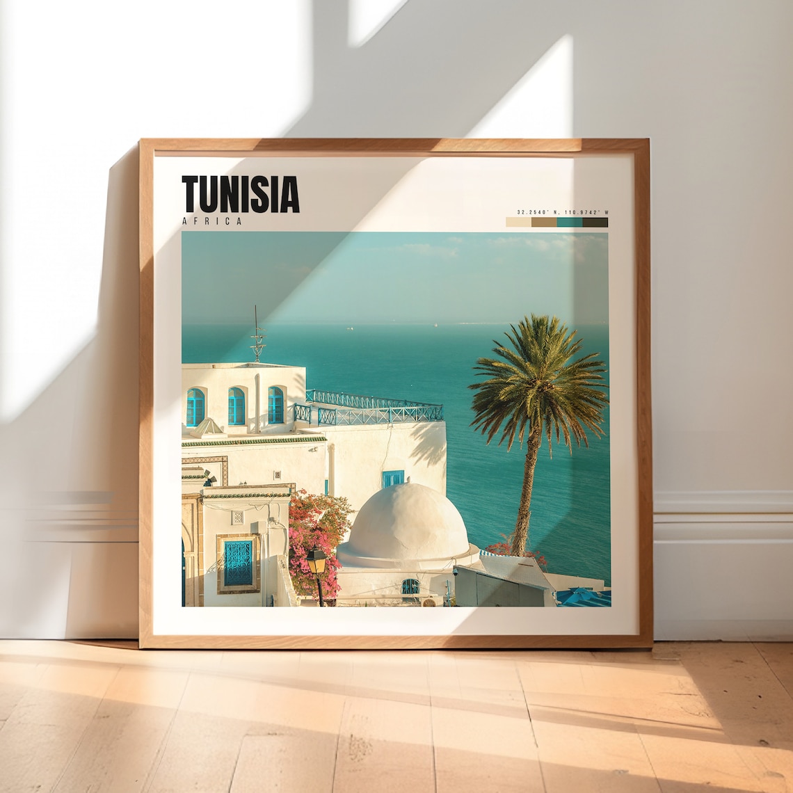Tunisia Africa White Blue Village Sea View Mediterranean Travel Poster
