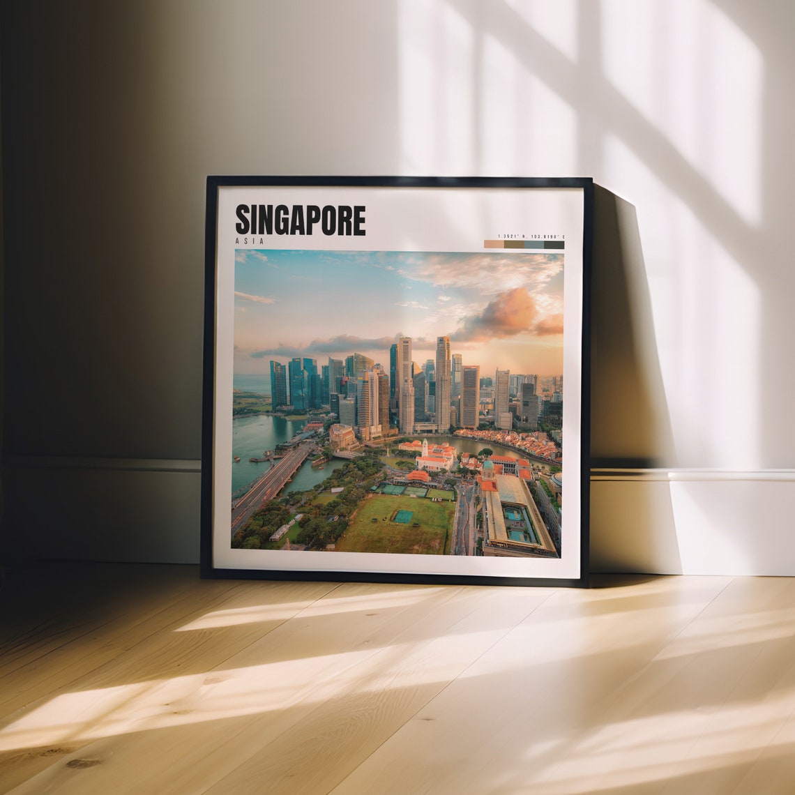 Singapore Poster with Marina Bay Skyline at Warm Sunset Glow - Image 3