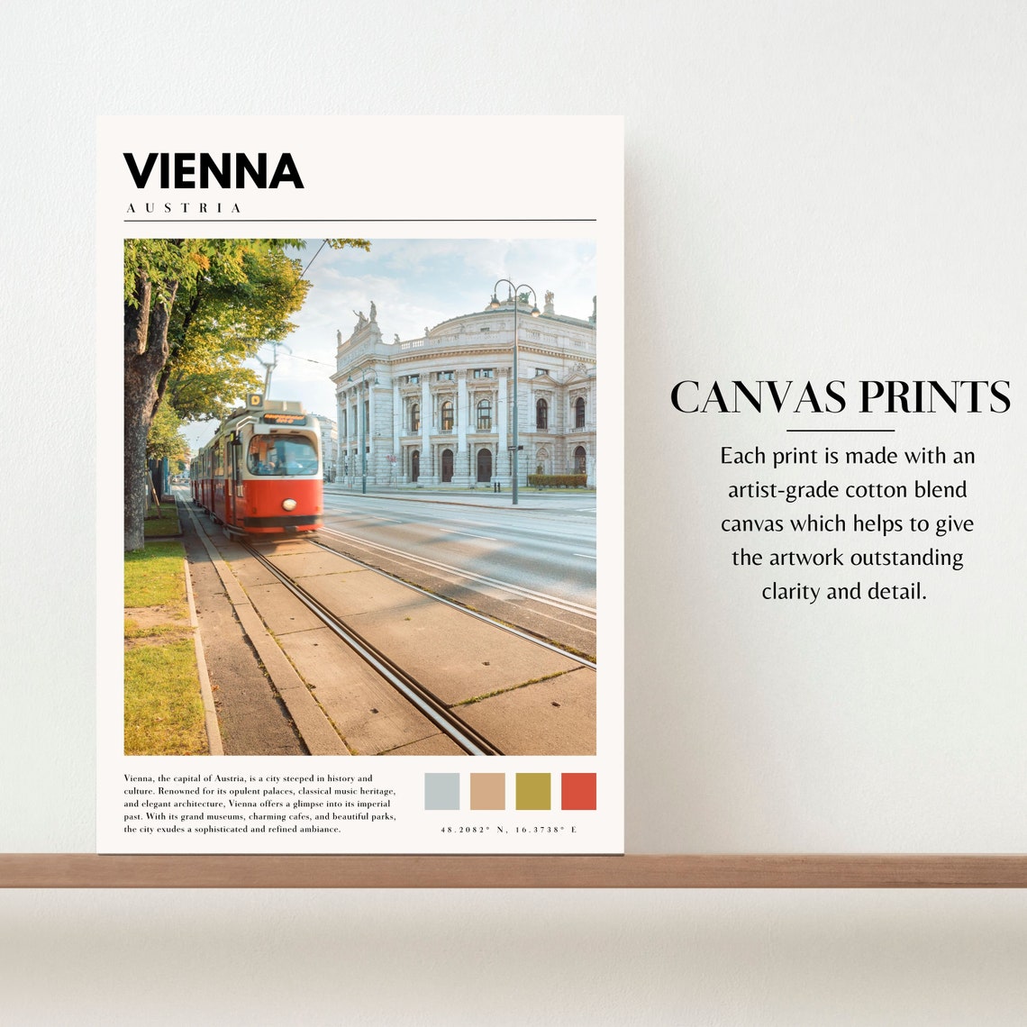 Vienna Austria Red Tram Historic Opera House Street Scene Poster - Image 2