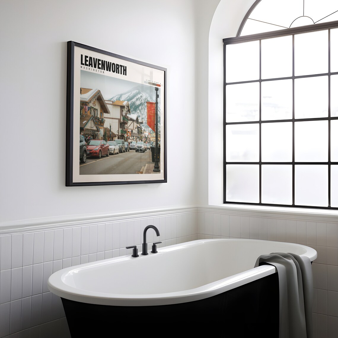 Leavenworth Poster with Bavarian Village Street and Snowy Peaks - Image 2