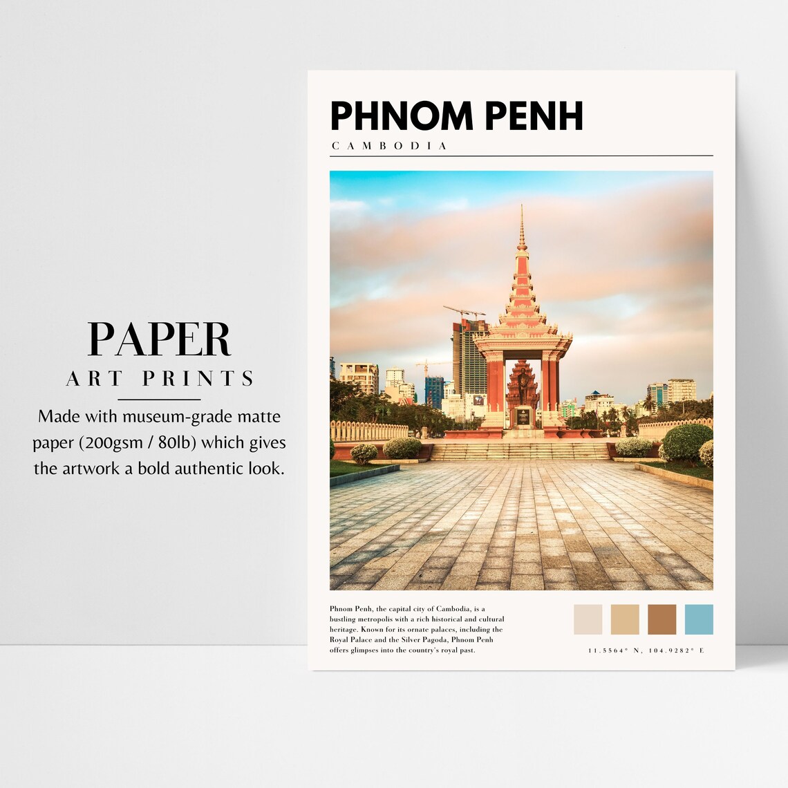 Phnom Penh Cambodia Independence Monument City Landmark Travel Poster - Image 3