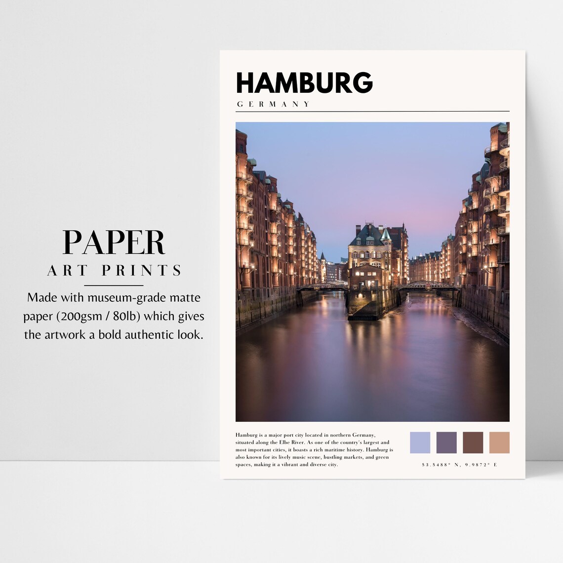 Hamburg Germany Speicherstadt Canal Dusk Lights Warehouse Poster - Image 3