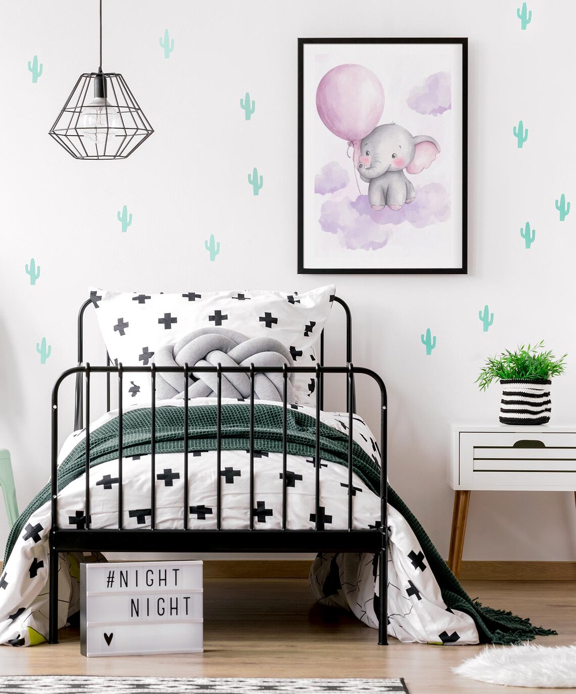 Baby Elephant Holding Pink Balloon Watercolor Nursery Wall Art - Image 4