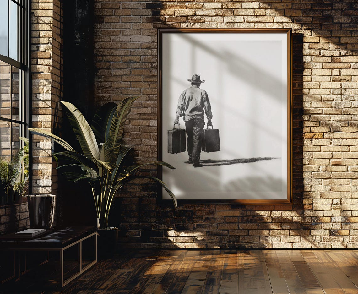 Black And White Western Art Print Lone Traveler Minimalist Cowboy Wall Art High Resolution For Home Decor - Image 2