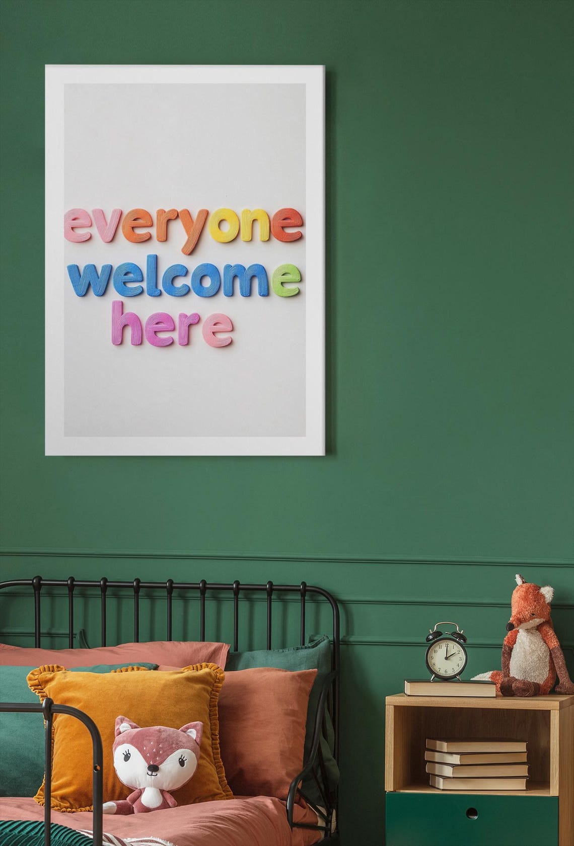 Everyone Welcome Here Rainbow Letters Minimalist Quote Poster - Image 2