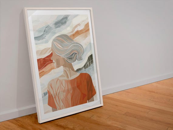 Abstract Woman Wall Art Print Watercolor Portrait Poster Modern Home Decor Teal Coral Art Minimalist Female Figure