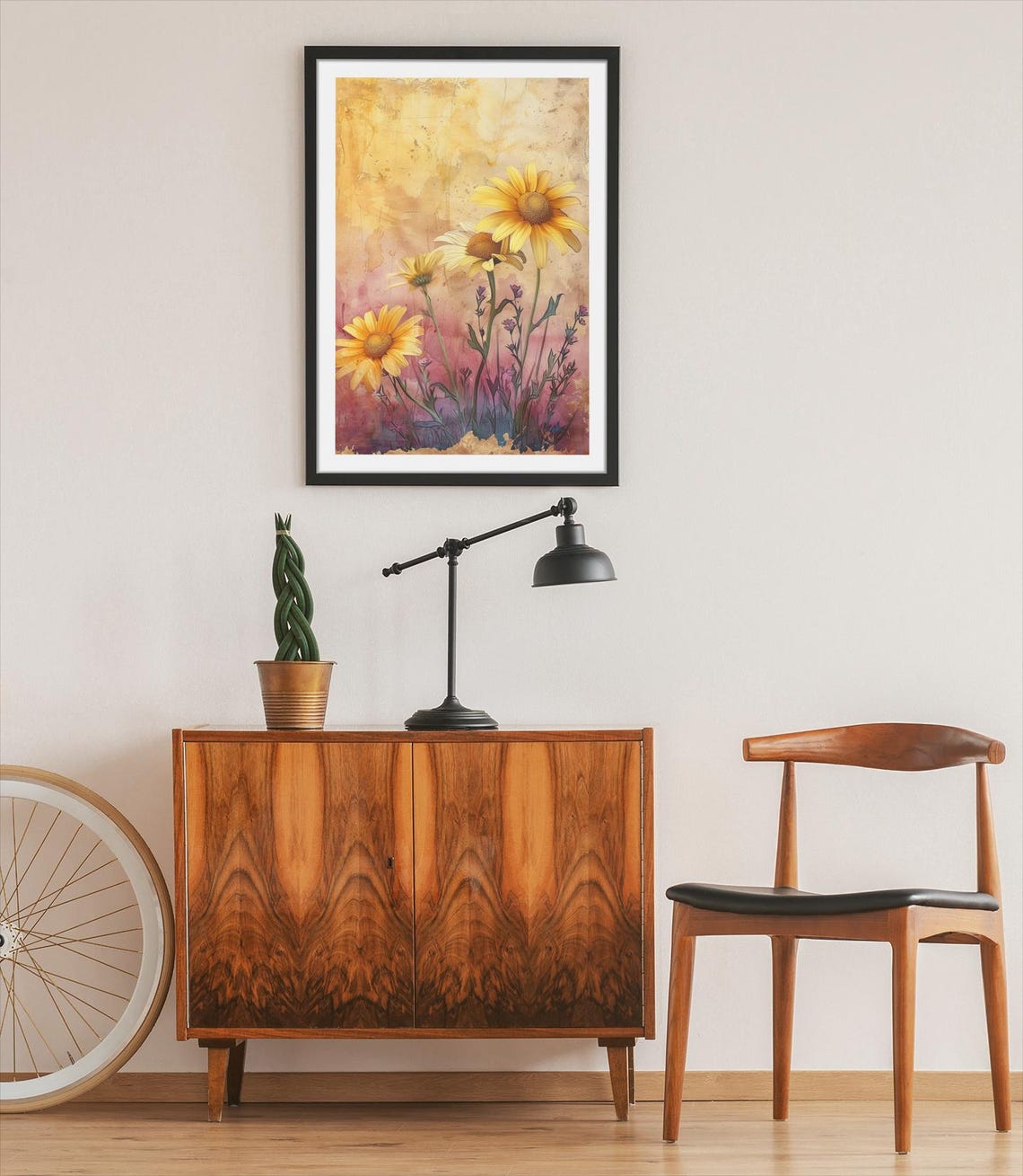 Sunflower Watercolor Golden Pink Rustic Background Floral Poster - Image 4