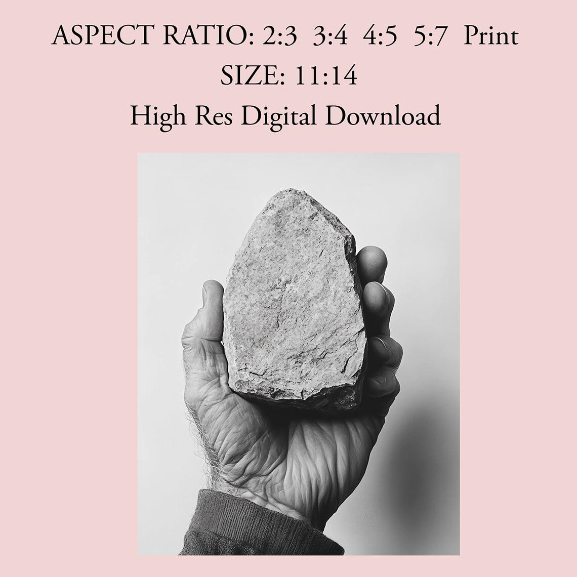 Minimalist Black And White Hand Holding Stone Photo Art Poster - Image 2