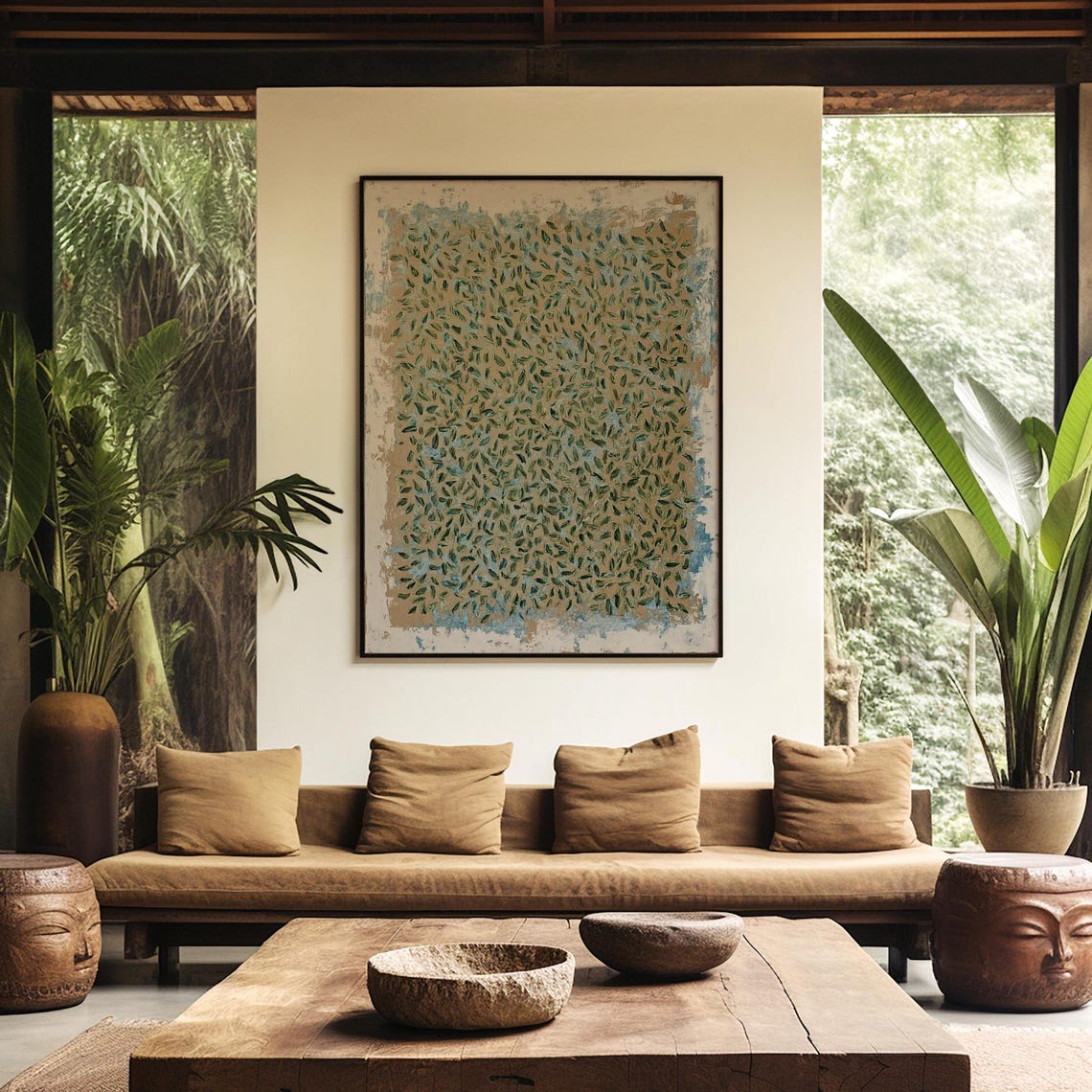 Textured Leaf Pattern Botanical Art Earth Tone Abstract Wall Art
