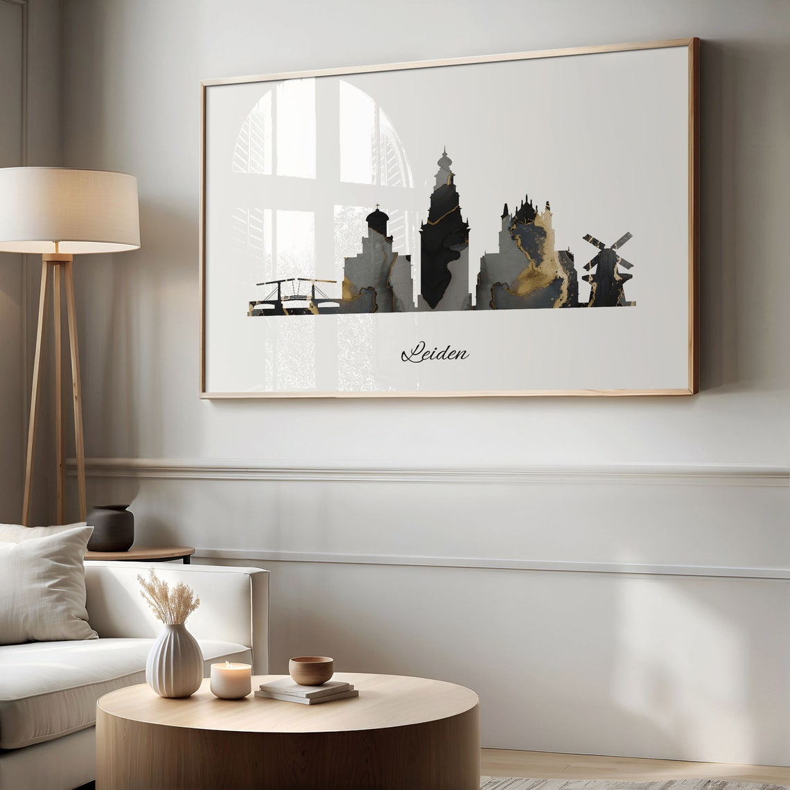 Leiden Luxury Black Gold Marble City Skyline Silhouette Poster - Image 2