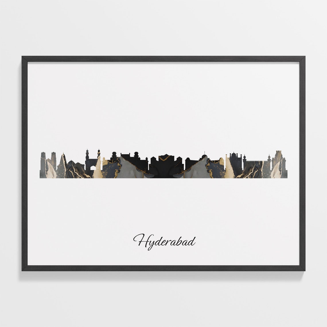 Hyderabad India Black Gold Marble Skyline Silhouette Art Poster