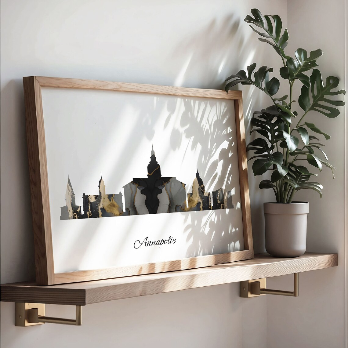 Annapolis Skyline Black and Gold Marble Cityscape Art Poster - Image 3
