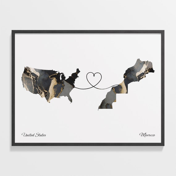 USA to Morocco Friendship Map Art Print
