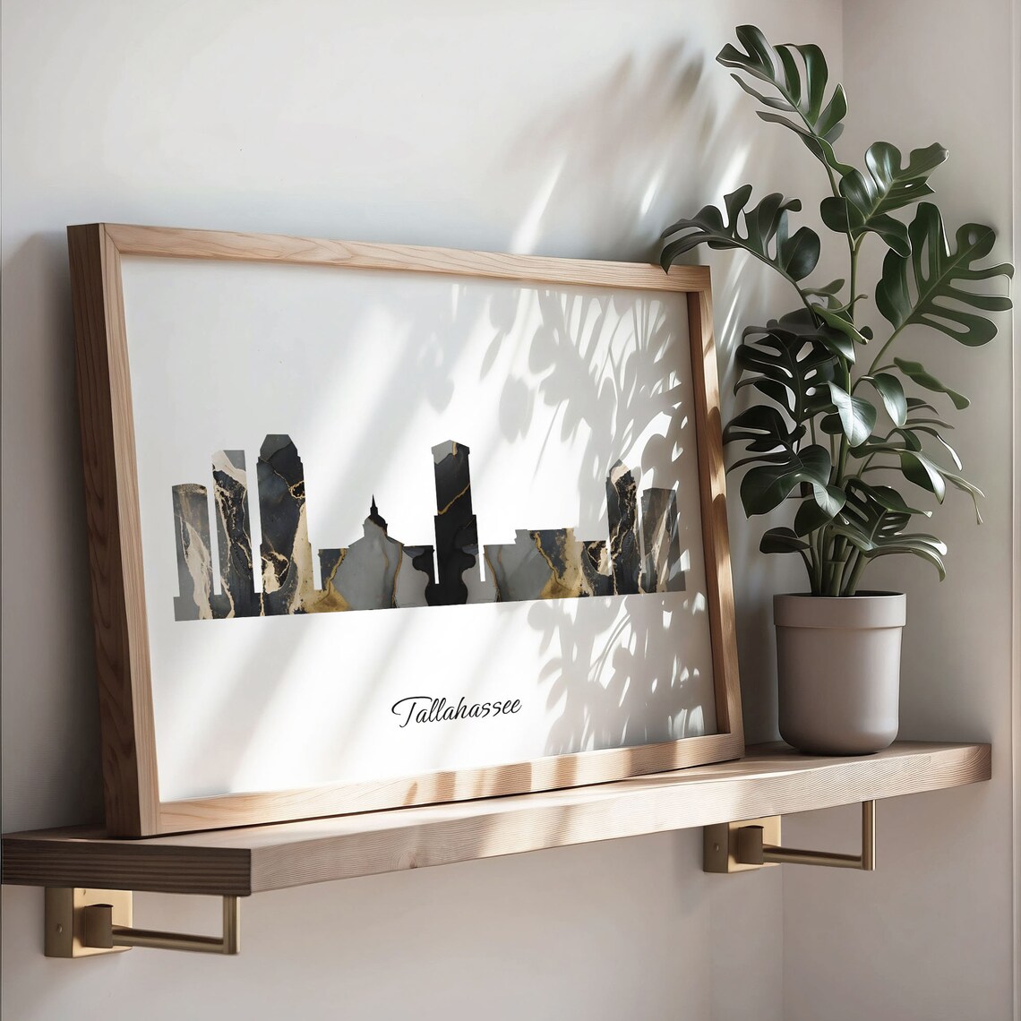 Tallahassee Florida Black and Gold Marble Skyline Silhouette Art Poster - Image 3
