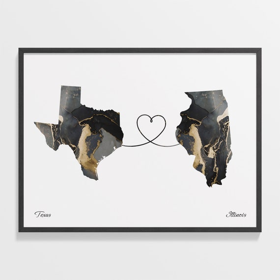 Texas To Illinois Travel Poster, Two Countries Map