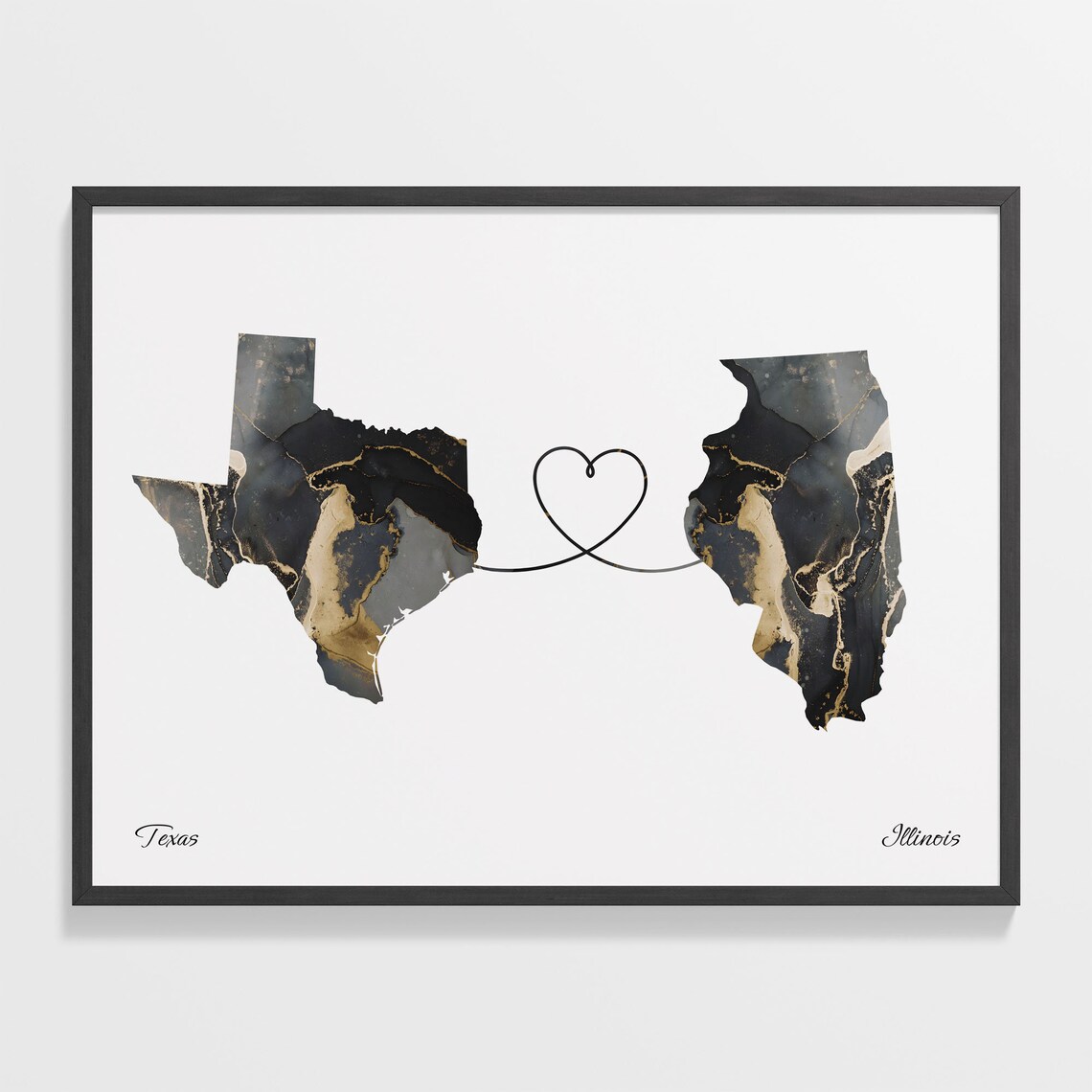 Texas To Illinois Travel Poster, Two Countries Map
