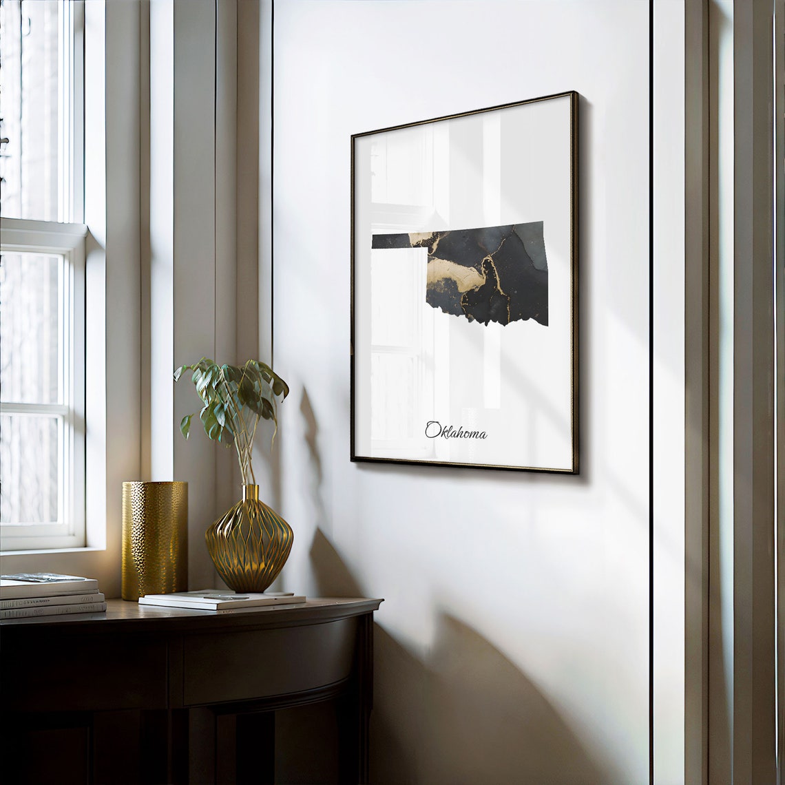Oklahoma Black And Gold Marble Map Minimalist Elegant Art Poster - Image 3