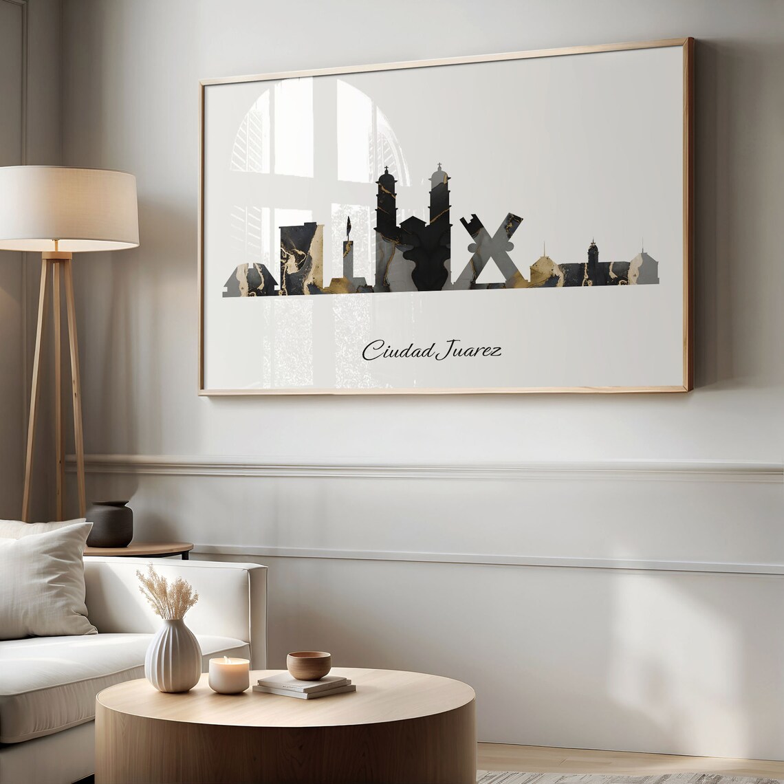 Ciudad Juarez Skyline Black and Gold Marble Cityscape Art Poster - Image 2