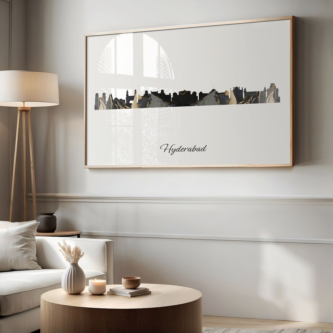 Hyderabad India Black Gold Marble Skyline Silhouette Art Poster - Image 2