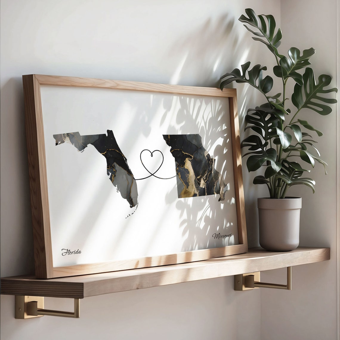 Florida Missouri Marble State Map Poster Two State Connection Gift - Image 3