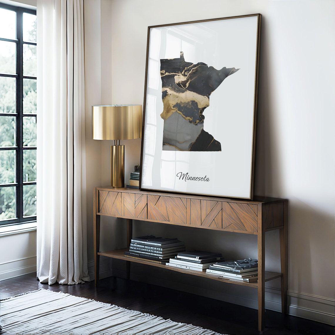 Minnesota Black and Gold Marble Silhouette State Map Art Poster - Image 4