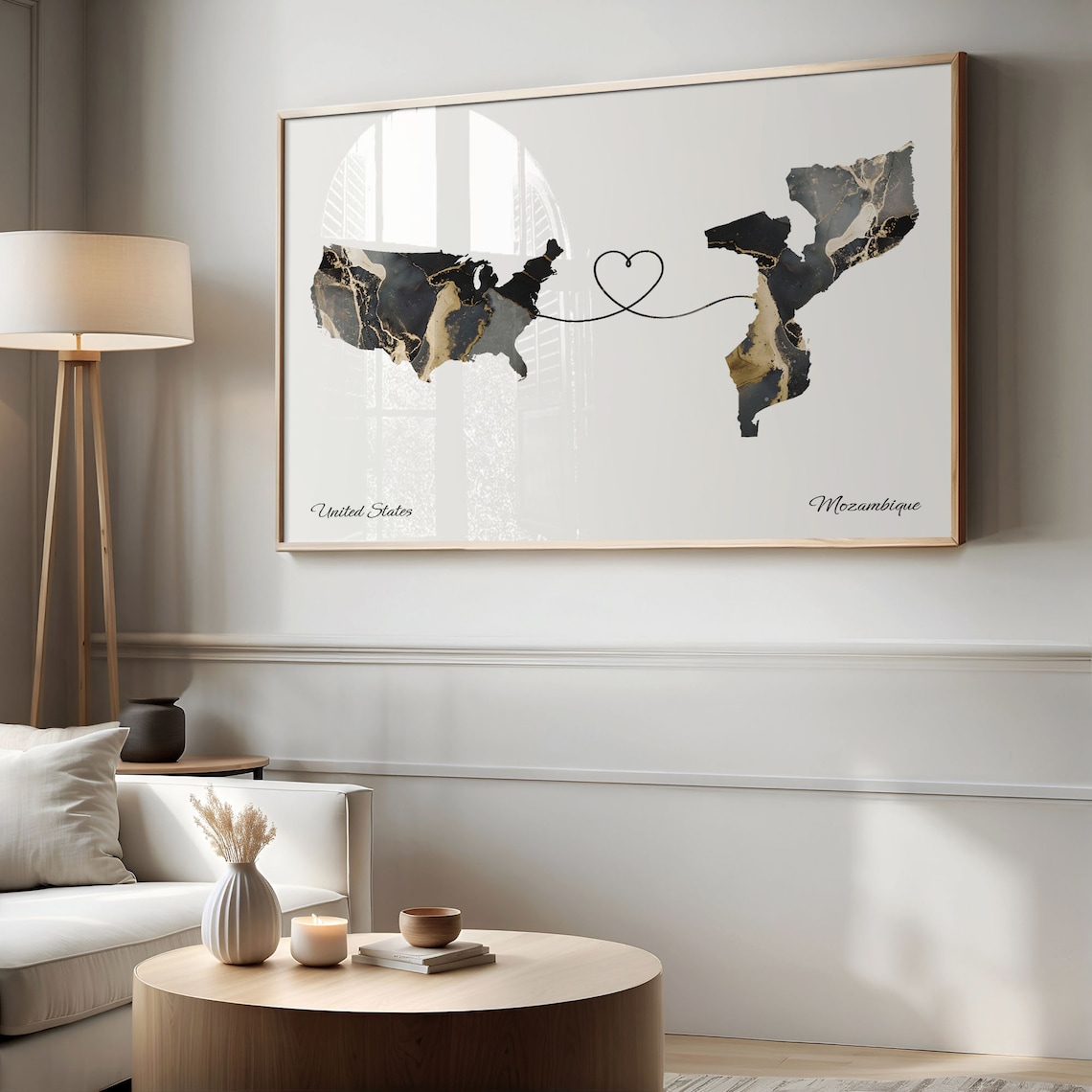 United States Mozambique Heart Marble Map Long Distance Poster - Image 2