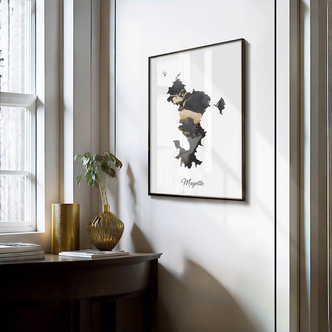 Mayotte Modern Black Gold Marble Country Map Office Wall Decor Art Poster - Image 3