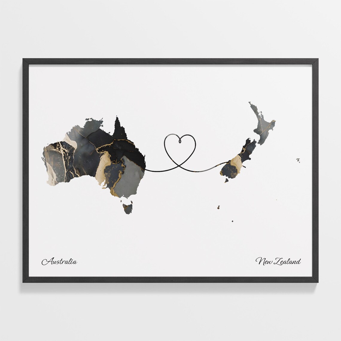 Australia to New Zealand Map Travel Art Poster