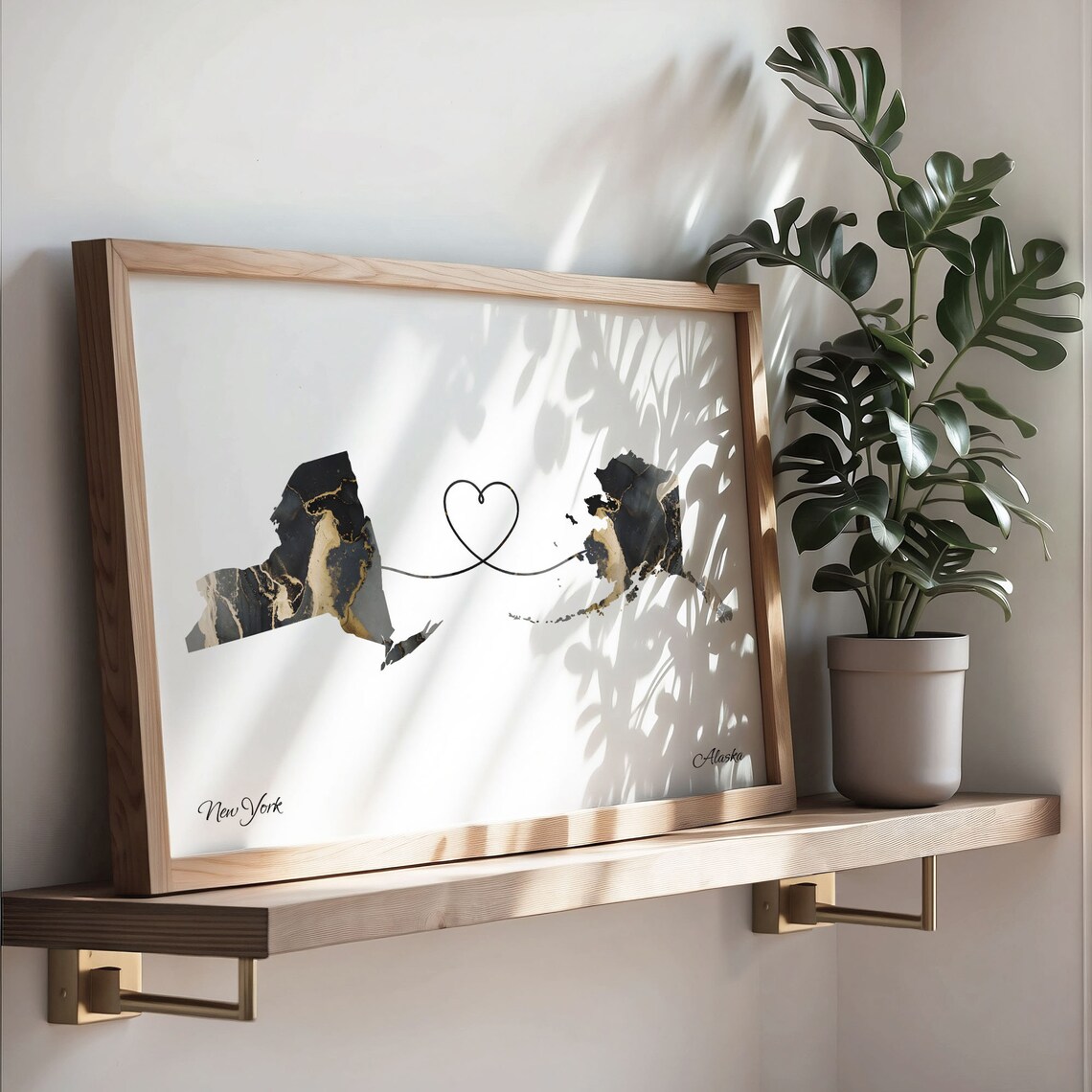 New York to Alaska Marble State Map Heart Long Distance Connection Poster - Image 3