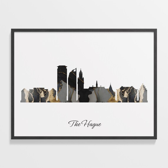 The Hague Luxury Black Gold Marble City Skyline Silhouette Poster