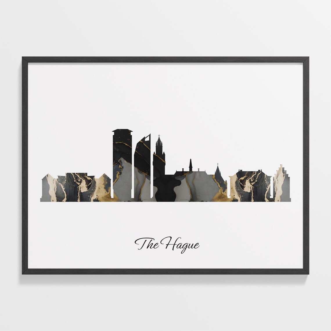 The Hague Luxury Black Gold Marble City Skyline Silhouette Poster