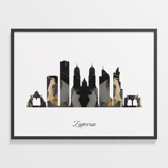Zaporan Mexico Black Gold Marble Skyline Silhouette Art Poster
