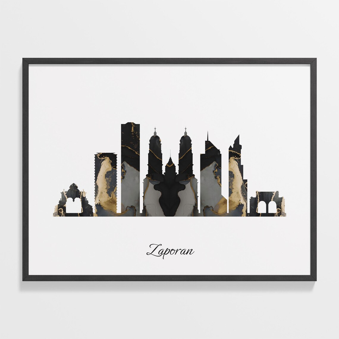 Zaporan Mexico Black Gold Marble Skyline Silhouette Art Poster