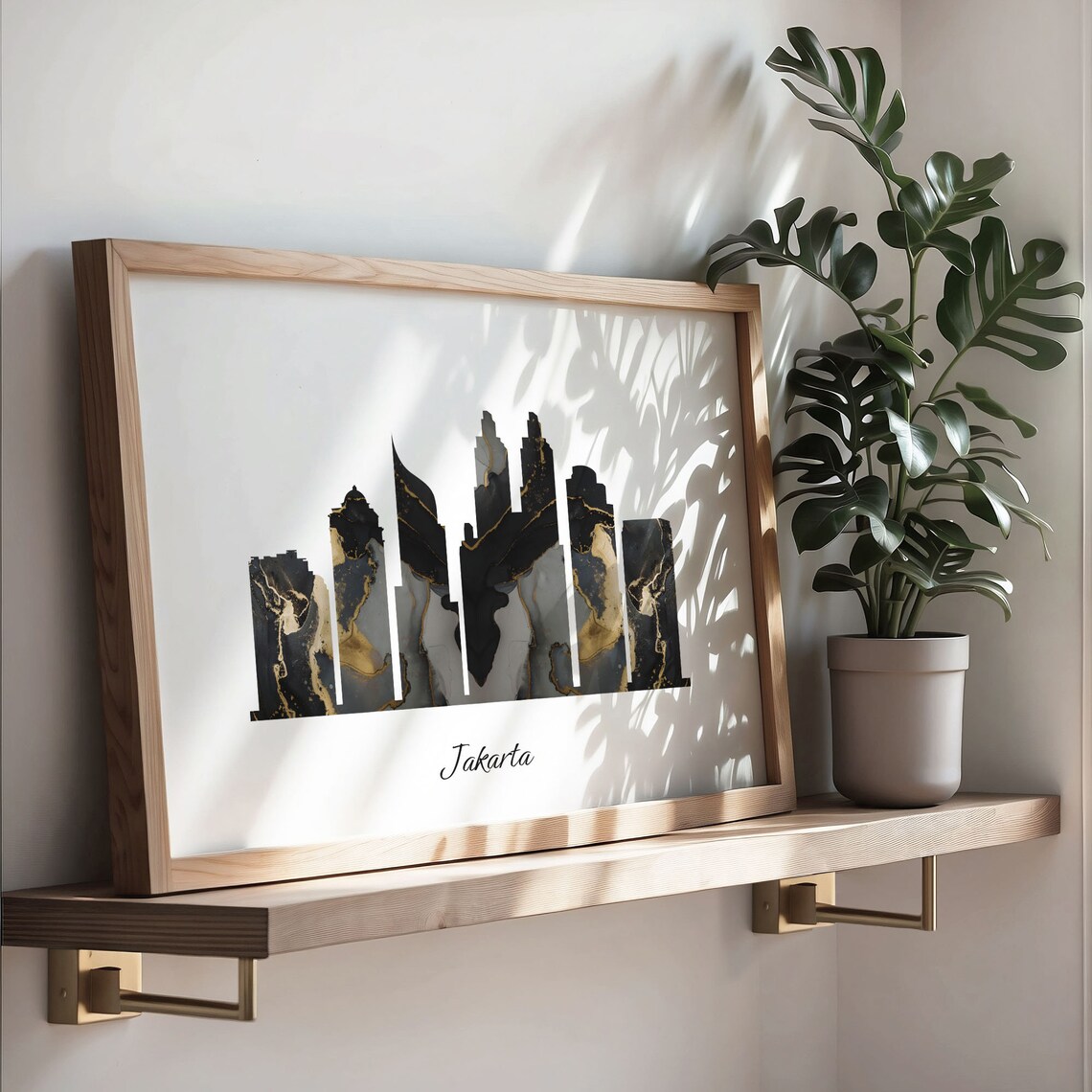 Jakarta Indonesia Marble Skyline Black Gold Minimalist Cityscape Poster - Image 3