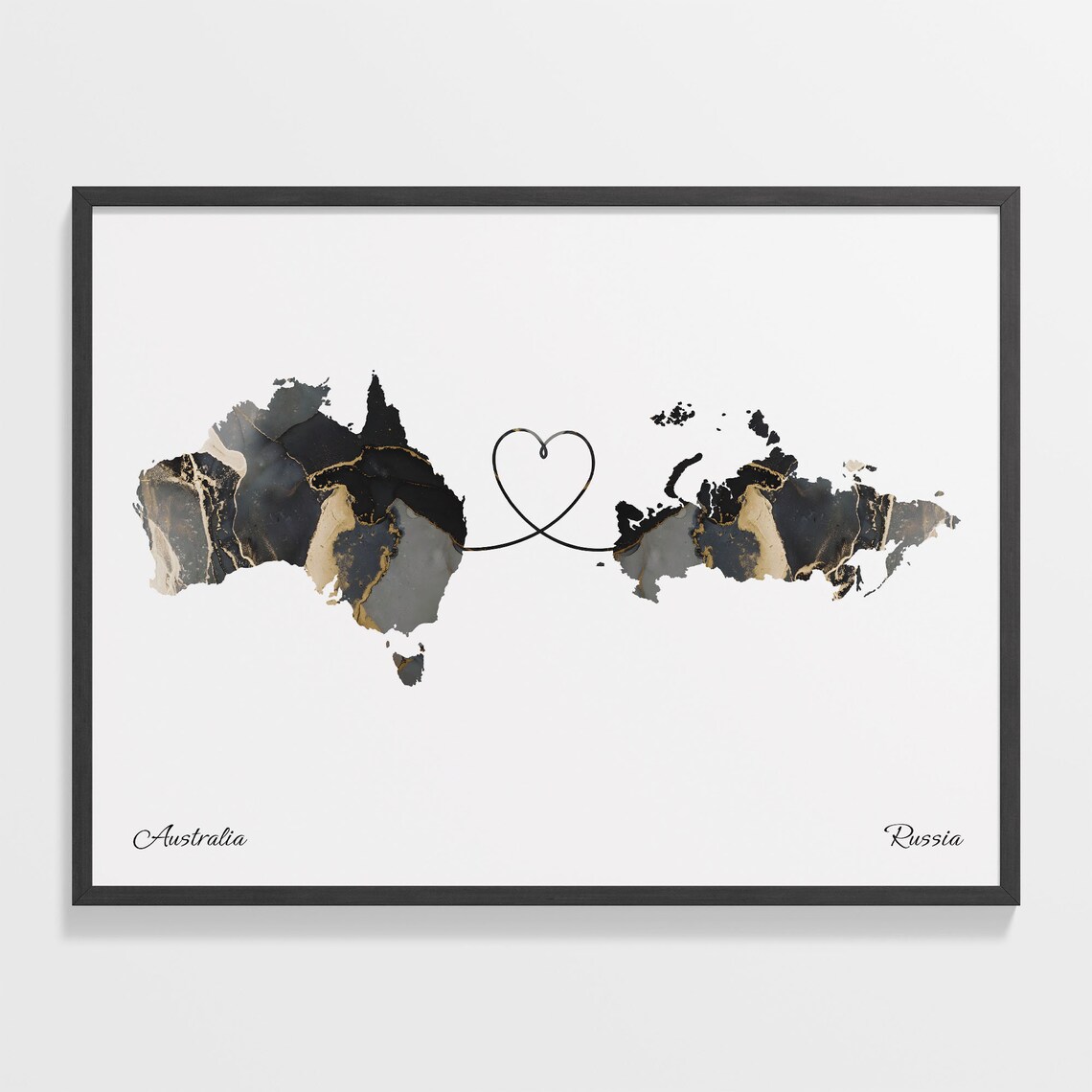 Australia To Russia Print, Two-Country Map Travel Poster