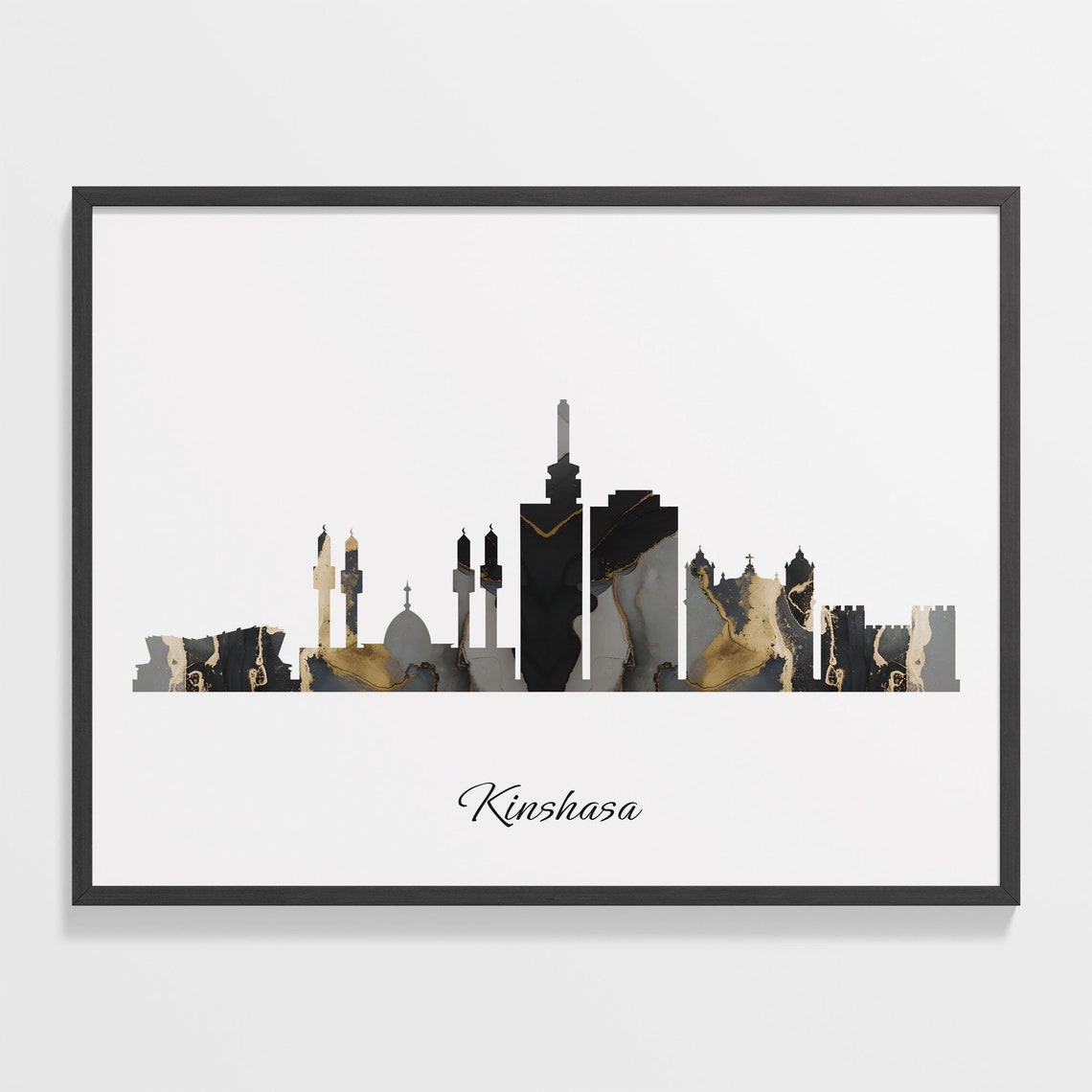 Kinshasa Luxury Black Gold Marble City Skyline Silhouette Poster